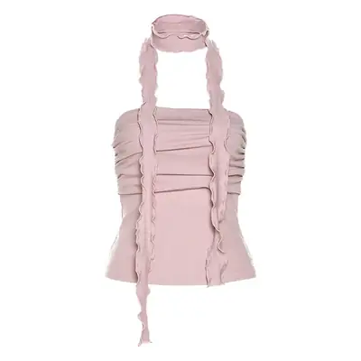 2023 New Women's Slim Fit Backless Vest with Pleated Design