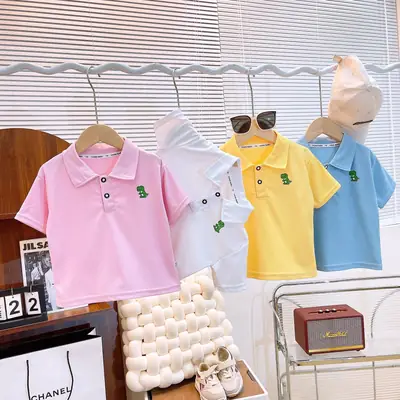 Children's Light Blue Polo Shirt Short Sleeve Summer Wear