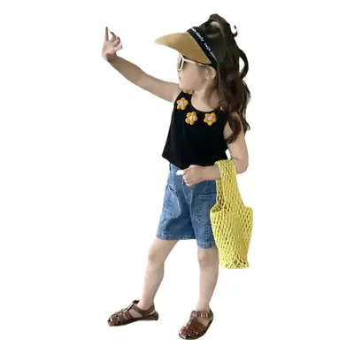 Girls Korean Style Denim Shorts Set 2023 Summer