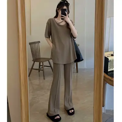 Women's Black Casual Two-Piece Suit Large Size