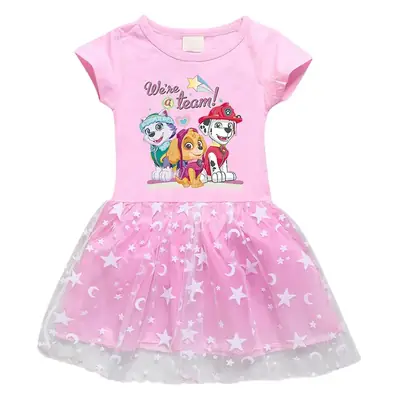 2023 New Arrival Korean Style Girl's Dress Half Sleeve Summer Girl's Cartoon Star Mesh Short Sleeve Princess Dress