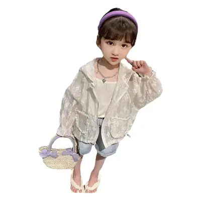 Girls' Summer Sunscreen Shirt Jacket Set Beige Cotton
