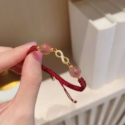 Women's Peach Blossom Crystal Bracelet Red Rope Gift