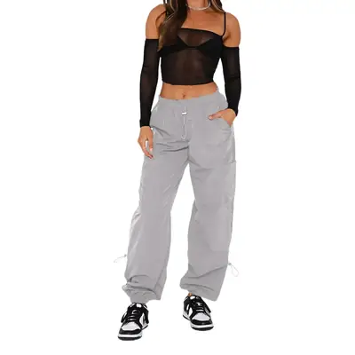 Green Loose Fit Elastic Waist Casual Pants for Women