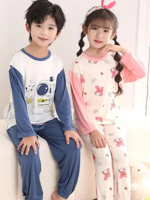 Boys Long Sleeve Sleepwear Set Blue White Large