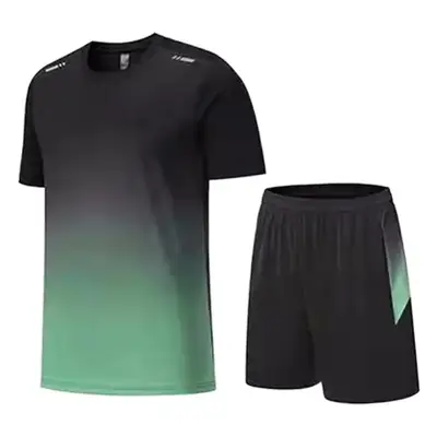 Men Ice Silk Shorts Black Blue Gradient Set