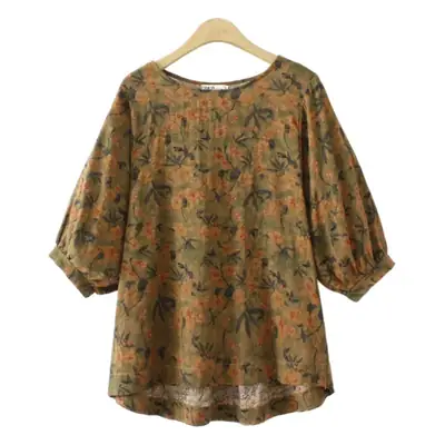 Women Floral T-Shirt Middle Sleeve Large 2023 Summer