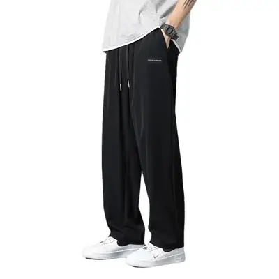 Men's Black Ice Silk Loose Cropped Pants Plus Size