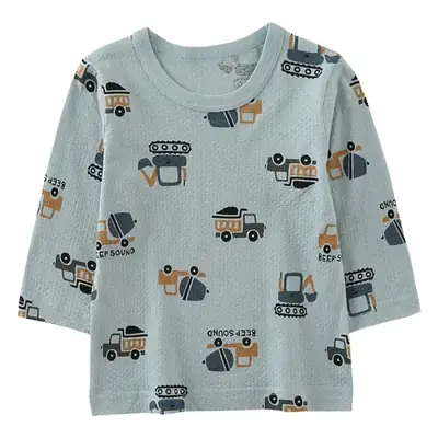 2023 Summer Baby T-Shirt White Sun Print Light Blue Patterned