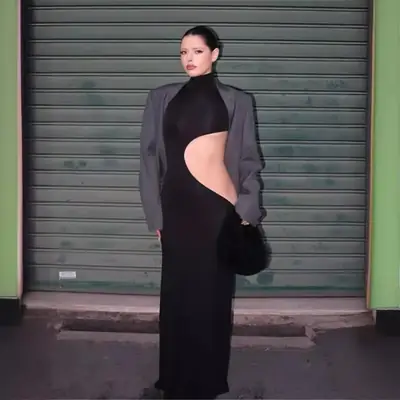 2023 Black Cutout Long Sleeve Dress for Women