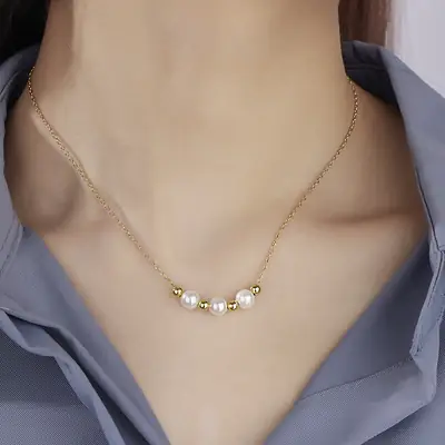Korean Style Pearl Gold Necklace for Women