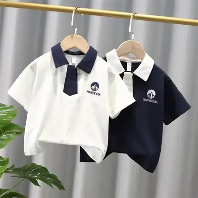 Navy Polo Shirt with White Collar & Logo