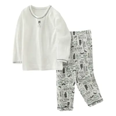 Baby Boys Cotton Long Sleeve Suit White Graphic Pants