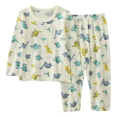 Children's Dinosaur Printed Cotton Pajama Set White