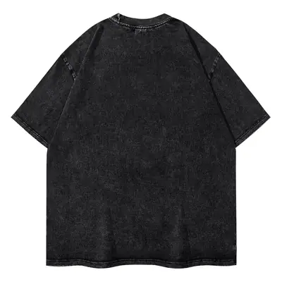 260g Washed Distressed T-Shirt Men Black Cotton
