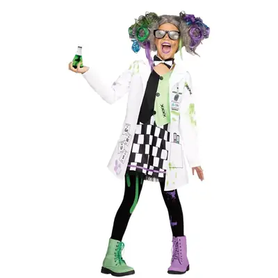 Crazy Scientist Kids Outfit White Green Checkered Dress