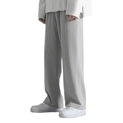 Men's Straight-leg Ice Silk Pants Light Grey Wide Leg Casual