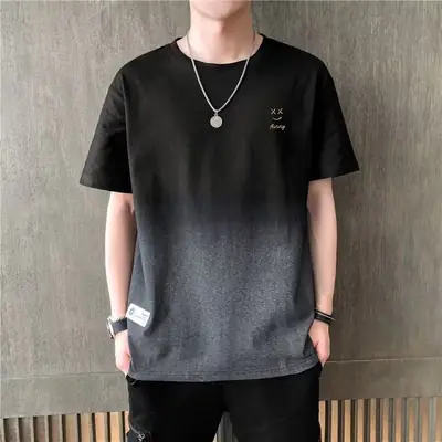 Men Gradient Short Sleeve T-Shirt White Korean Style
