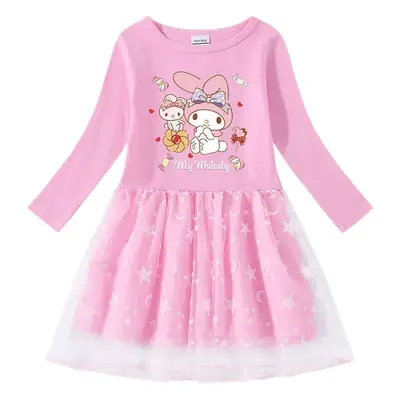 2023 Cotton Cartoon Star Moon Long Sleeve Girls Dress