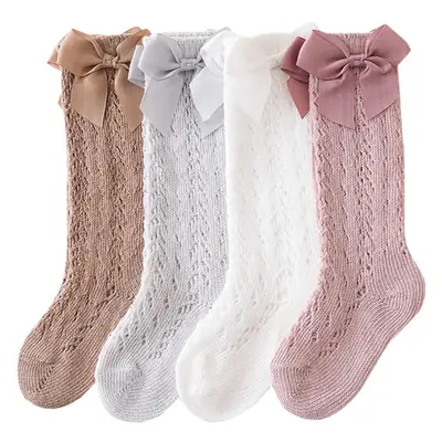 Pink Bow Knitted Summer Socks for Girls