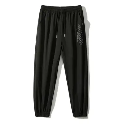 Men Grey Ice Silk Loose Leg Sports Pants XL