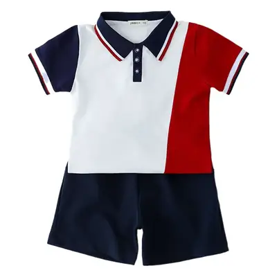 Kids Red White Blue Polo Shirt Suit for Primary School