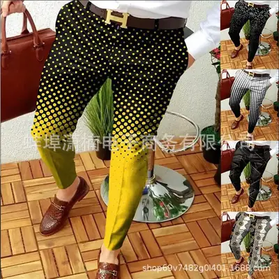 2023 Men Printed Micro-elastic Leggings Mid Waist Casual