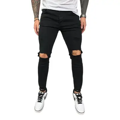 Men Ripped Elastic Leg Jeans 2025 European American