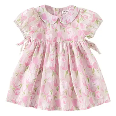 Pink Floral Princess Dress for Girls Summer