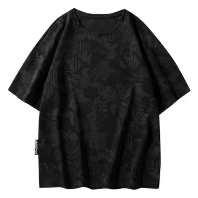Black Printed Loose Fit T-Shirt for Men Women Plus Size