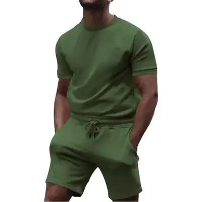 Men's White Crossbody Fitness Shorts & T-Shirt Set