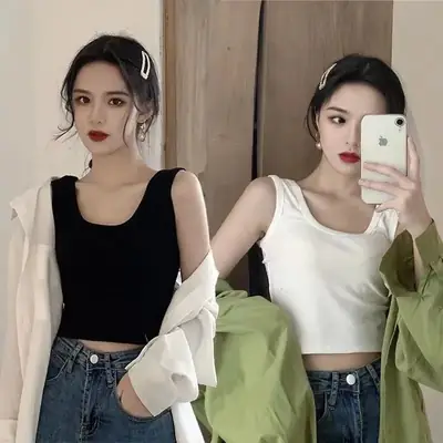 Black Exposed Navel Vest for Women Korean Style