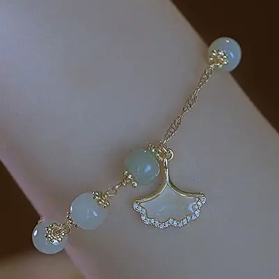 Ginkgo Leaf Hotan Yuchi Bracelet for Women