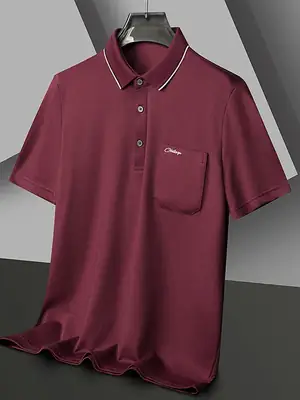 Men Blue Polo Shirt Short Sleeve Casual Wear
