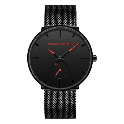 Men's Black Steel Mesh Watch with Second Needle