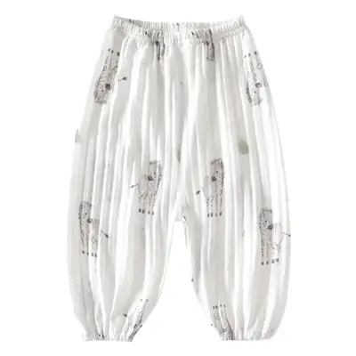 Baby Anti-Mosquito Pants White Leaf Print Summer