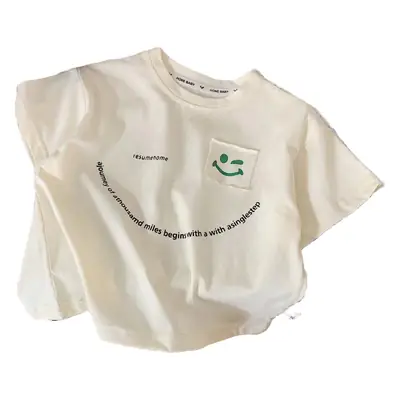 Children Pure Cotton Summer T-Shirt Loose Fit Cream