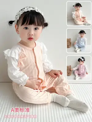 Baby Girl Pink Pure Cotton Jumpsuit Long Sleeve Summer Suit