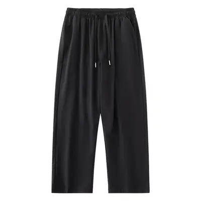 Men's Black Ice Silk Loose Leg Pants Summer Wear