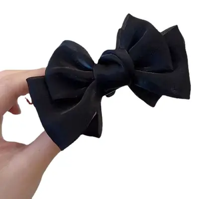 Elegant Bow Hairpin for Women Black Beige