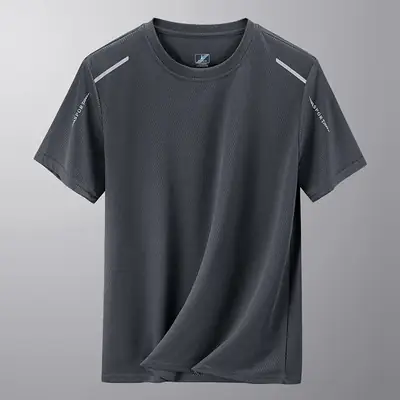 Men Ice Silk T-Shirt Navy Blue 2024