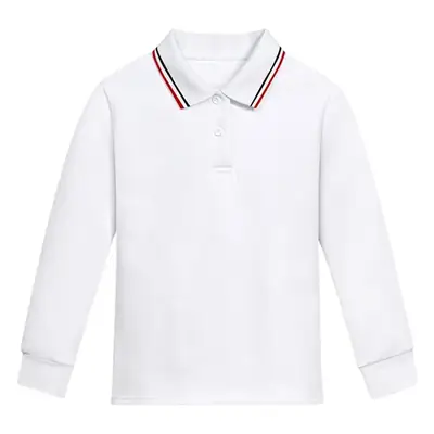 Men's White Fleece Polo Shirt Lapel Long Sleeve