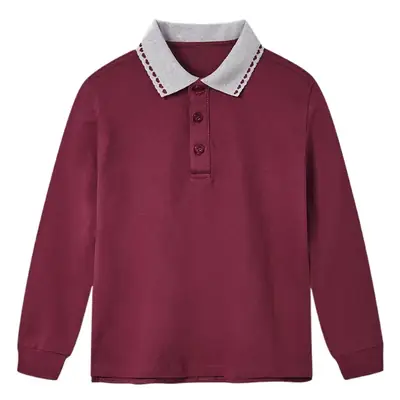 Spring Autumn Boys Girls Polo T-Shirt Maroon White Collar