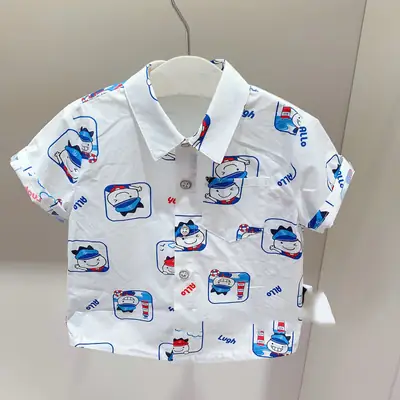 Kids Korean Style Collared White Shirt One Piece Short Sleeve