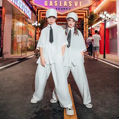 Children's White Hip-Hop Suit for Girls Dance Performance