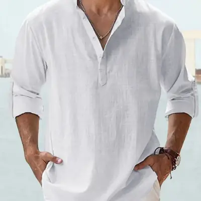 Summer Casual Men's Collar Shirt Large Cotton