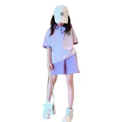 Girls Purple Shorts Set Medium Large Summer Sports Wear