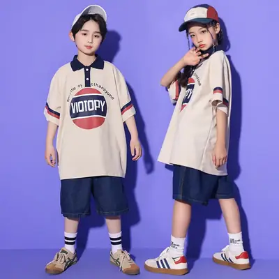 Girls Hip Hop Dance Suit Cotton Polo Shorts Set