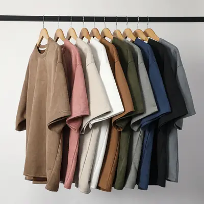 Men Light Plate Deerskin Fleece T-Shirt Short Sleeve Round Neck