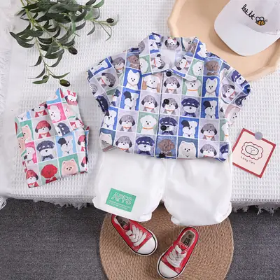 Kids Printed T-Shirt Shorts Set White for Boys